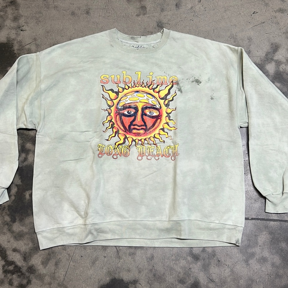 SUBLIME SUN LOGO GREEN WOMEN OVERSIZED CREWNECK SWEATSHIRT UO SZ S